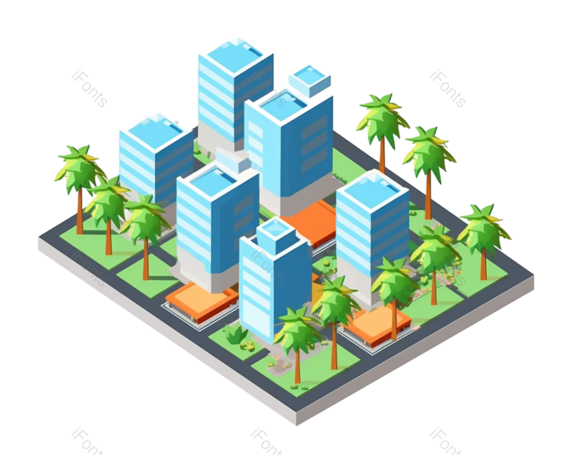 户外图片,树木元素,高楼大厦PNG,建筑插画免抠素材